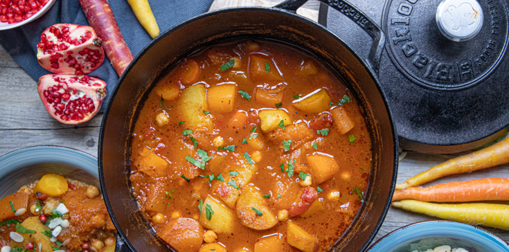 Tajine de légumes, semoule à la grenade et aux amandes